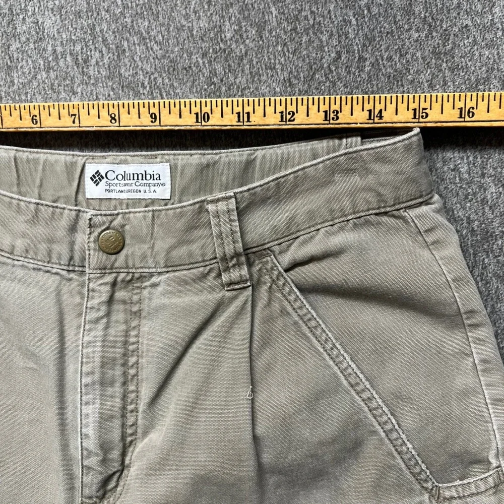 Columbia Mens Tan Khaki Cotton Canvas Cargo Shorts Pleated Hiking Outdoor 30